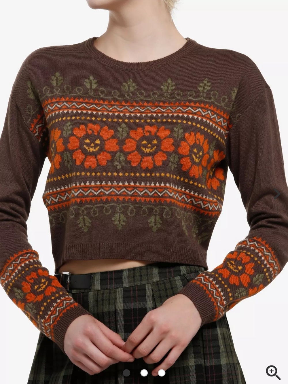 Thorn & Fable Jack-O’-Lantern Flower Crop Sweater